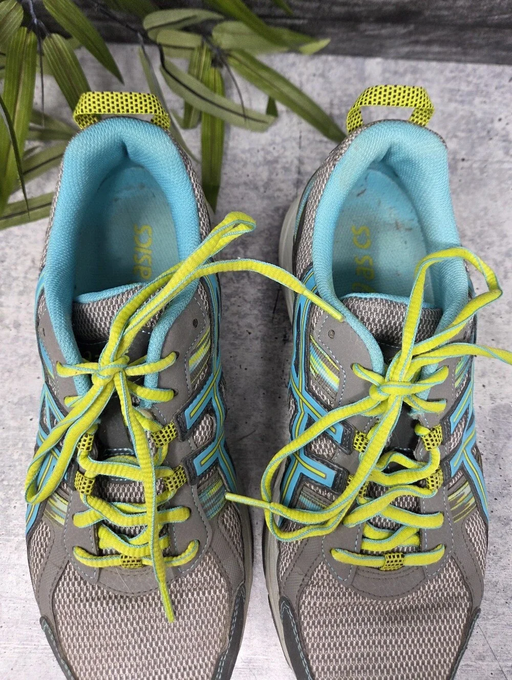 Asics Gel Venture 5 Gray Teal Yellow Sneakers Athletic Running Shoes Size 9.5